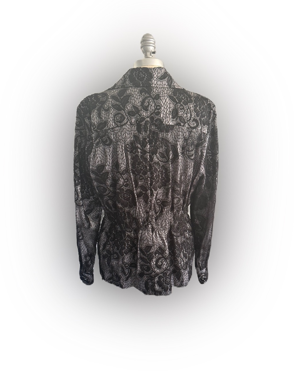 Laura Ashley Black Lace Overlay Jacket Blazer On Silver. Size Large